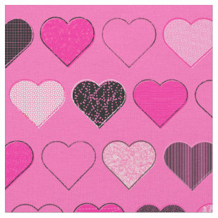 Tela Corazones modernos rosados de mediados de siglo