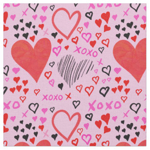 Tela Corazones, patrón rosa XOXO