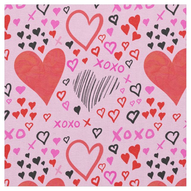 Tela Corazones, patrón rosa XOXO (De cerca)