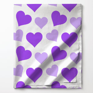 Tela Corazones púrpura y lavanda sobre blanco