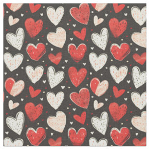 Tela Corazones rojos e marfil en negro