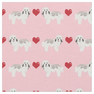 Tela corazones rosados havaneses aman al perro