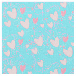 Tela corazones rosas y aqua