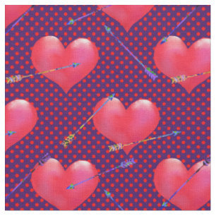 Tela Corazones y flechas sobre la polca morada punteada