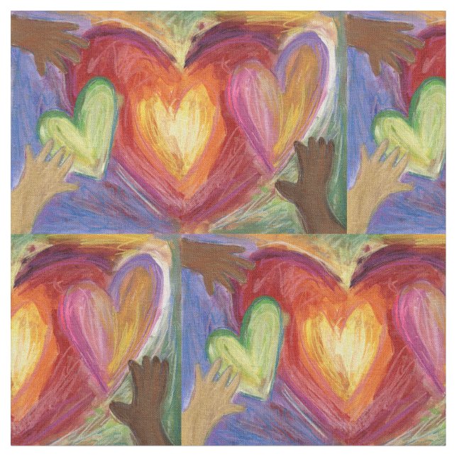 Tela Corazones y manos aman el material de arte (De cerca)