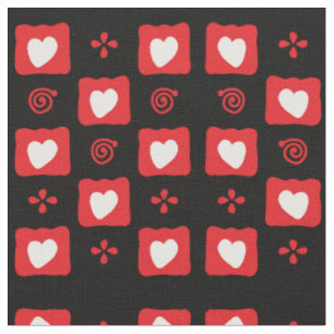 Tela Corazones y remolinos negros y rojos