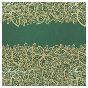 Tela Cordón de oro de la hoja en fondo verde