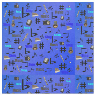 Tela Cordones Y Palabras De Notas Musicales Azules,