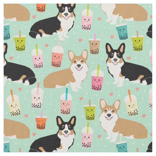 Tela corgi boba menta de té (De cerca)