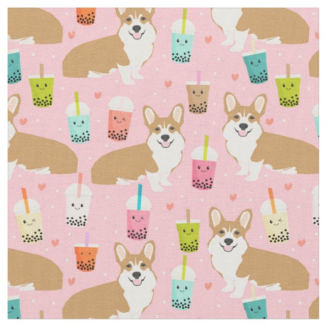 Tela corgi boba té rosa kawaii (De cerca)