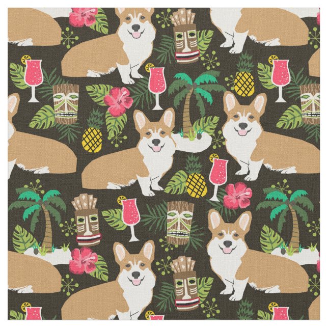 Tela corgi tiki tropical (De cerca)