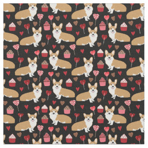 Tela Corgi Valentines Fabric - negro