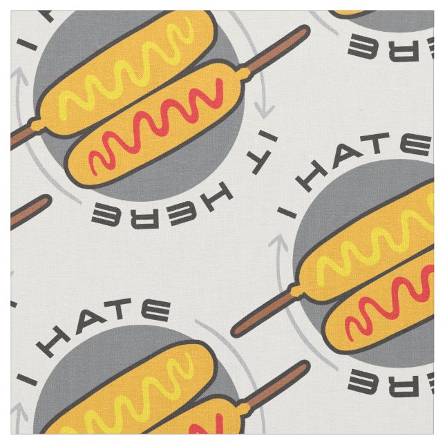 Tela Corndog I Hate Here Fabric (De cerca)