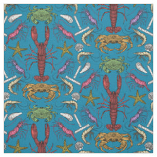 Tela cornwall crustaceans damask azul pop