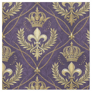 Tela Corona Dorada Fleur-de-lis Real Patrón Púrpura Art