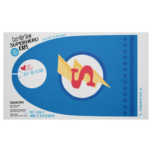 Tela Corte y cosa el cabo del super héroe - diversión ("Cuarto gordo" (fat quarter))