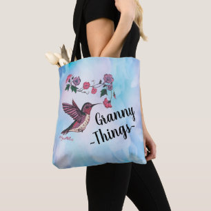 Tela Cosas de abuela, colibrí y flores tote bolso
