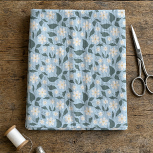 Tela Cottagecore Cielo Azul y Floral de Margaritas Blan