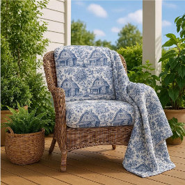 Tela Country Barn Blue French Toile Pastoral Landscape 