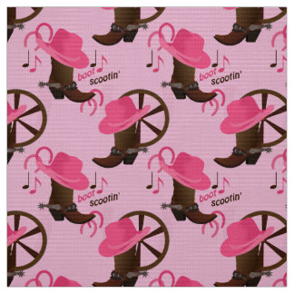 Tela Cowgirl Boot Scootin Design Pink