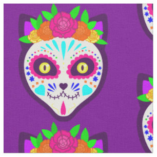 Tela cráneo de azúcar de gato de halloween mexicano