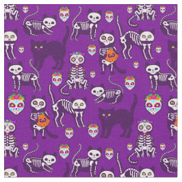 Tela cráneo de gato de halloween esqueleto morado