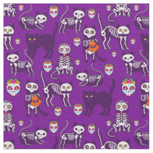 Tela cráneo de gato de halloween esqueleto morado