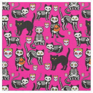 Tela cráneo de gato de halloween skeleton rosa