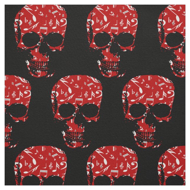 Tela Cráneo negro rojo de las notas musicales (Retal)