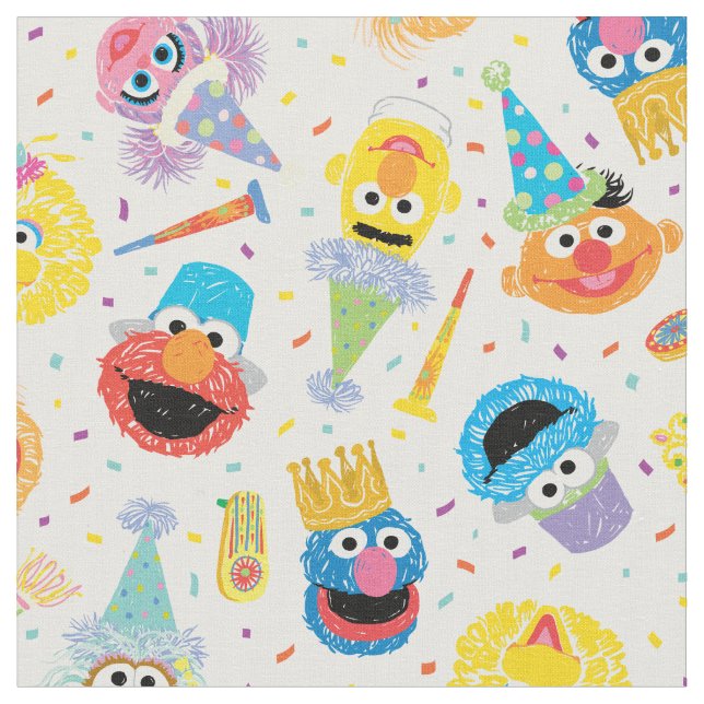 Tela Crayon Sesame Pals Party Pattern (De cerca)