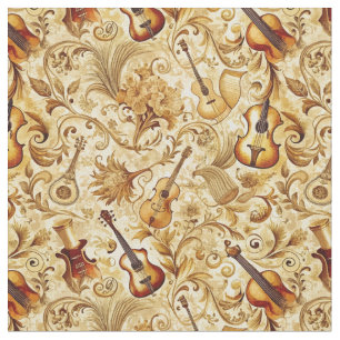 Tela Crea tu propio collage floral musical dorado