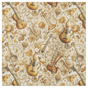 Tela Crea tu propio collage musical dorado de instrumen