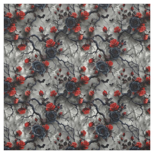 Tela Create Your Own Bats Red Rose Gothic Grey (Retal)
