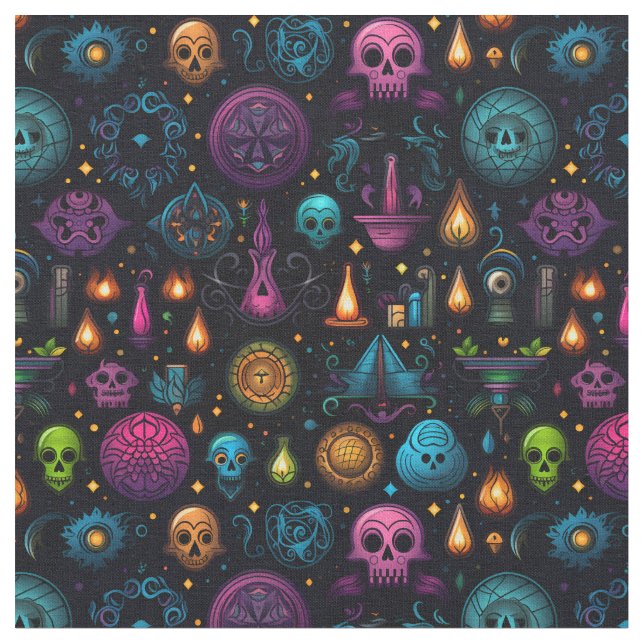 Tela Create Your Own Colorful Symbols & Skulls Black (De cerca)
