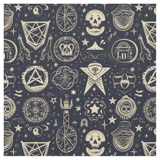 Tela Create Your Own Gold Magic Symbols Black (De cerca)