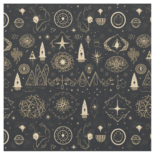 Tela Create Your Own Gold Pagan Symbols Black (De cerca)