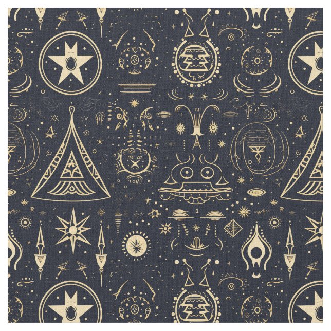 Tela Create Your Own Gold Tribal Pagan Symbols Black (De cerca)