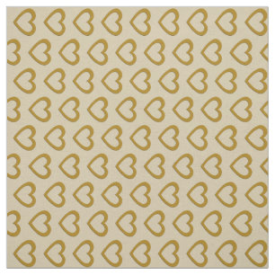 Tela Crema de patrón de corazones dorados