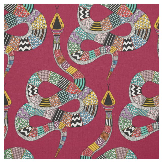 Tela crimson de serpiente gráfica rojo (Retal)