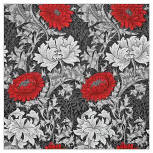Tela Crisantemos, gris y rojo de William Morris