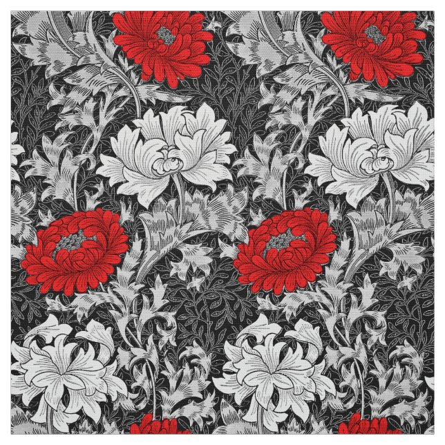 Tela Crisantemos, gris y rojo de William Morris (Retal)