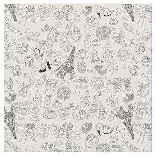 Tela croissants paris francia doodle de moda francés