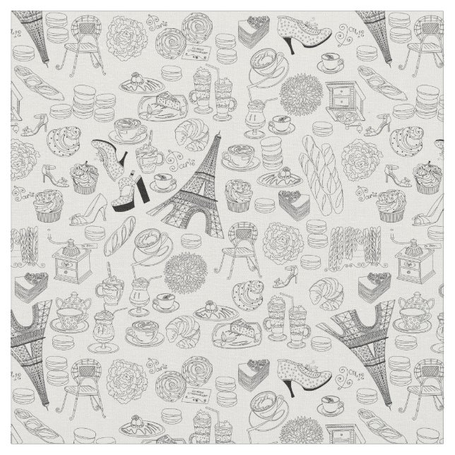 Tela croissants paris francia doodle de moda francés (De cerca)