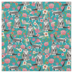 Tela croquis de maíz vintado floraciones turquesas