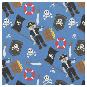 Tela cruces de cráneo de gato pirata azul