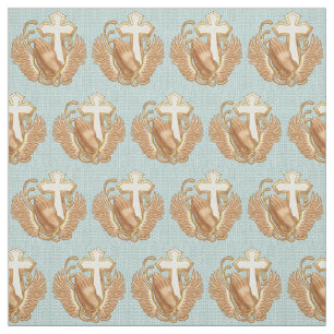 Tela Cruz cristiana de manos de oración