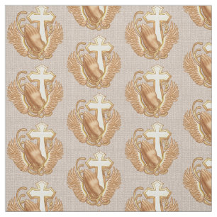 Tela Cruz cristiana de manos de oración
