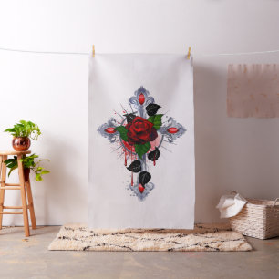 Tela Cruz de Plata con una Rosa Roja