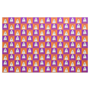 Tela Cuadrados de boo fantasma morado y Naranja de Hall