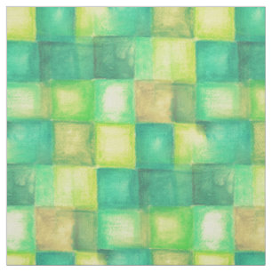 Tela Cuadrados de color de agua Patrón verde + tus idea